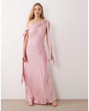 TFNC London Bridesmaids Fallen Shoulder Satin Maxi Dress - Pink