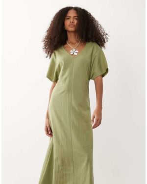 Jdy Vestido Largo Verde De Manga Corta Con Cuello De Pico De