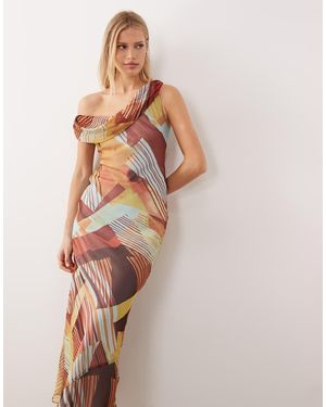 ASOS Fallen Twist Shoulder Chiffon Midi Dress - Multicolour