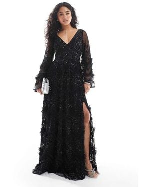Maya Fully Embellished Maxi Dress - Black