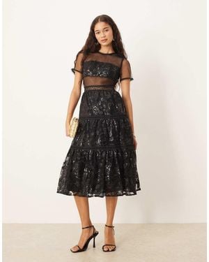 True Decadence Sheer Panelling Midi Dress - Black