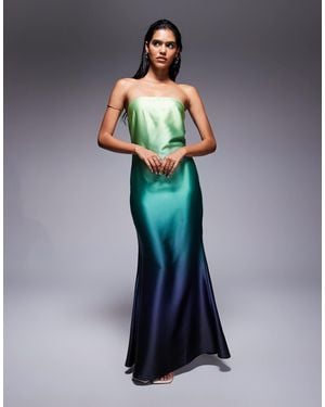 Aria Cove Satin Bandeau Trapeze Maxi Dress - Blue