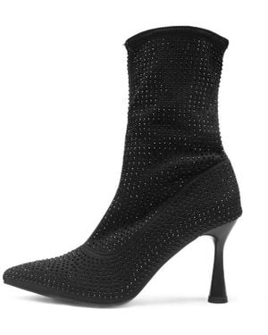 SEQWL Diamante High Heel Slip On Ankle Boots - Black