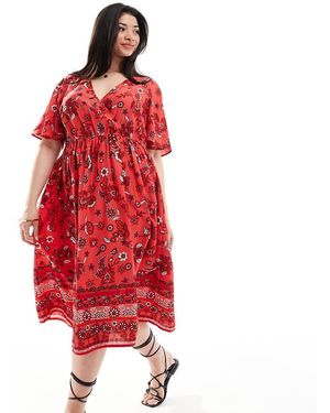 Yours Puff Sleeve Floral Maxi Dress - Red