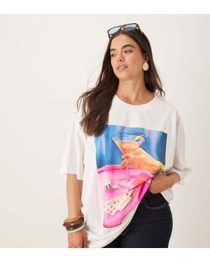 ASOS Asos Design Curve Oversized T-Shirt With Cocktail Drink Graphic - White