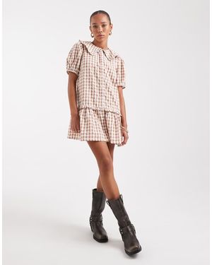 Wednesday's Girl Gingham Textured Smock Mini Dress - Orange