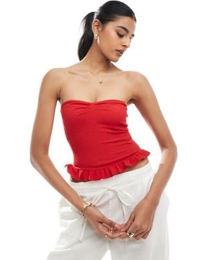 Bershka Shir Frill Hem Bandeau - Red
