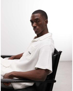 Prohibited Short Sleeve Revere Collar Waffle Shirt Co-ord - White