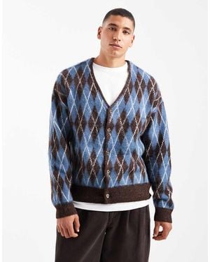 River Island Brushed Argyle Cardigan - Blue