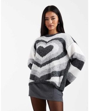 Pieces Oversized Love Heart Print Jumper - Grey