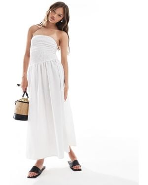 Brave Soul Bandeau Midi Dress With Shirred Bust - White