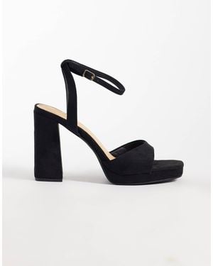 SEQWL Wide Fit Faux Suede Platform Block Heeled Sandal - White