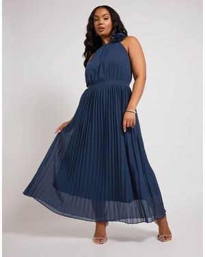 Yours Clothing Corsage Pleated Maxi Dress - Blue