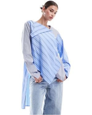 Urban Revivo Spliced Striped Shirt - Blue
