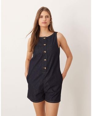 ASOS Denim Button Front Romper - Blue