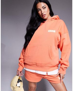 Kaiia Puff Printed Logo Oversized Hoodie Co-ord - Orange