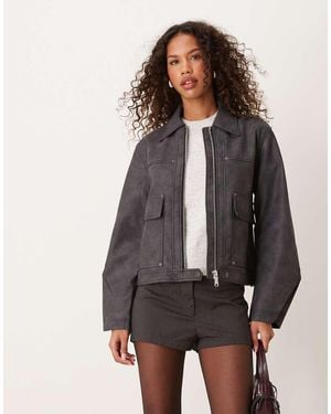 Free People Winnie Faux Leather Motor Jacket - Grey