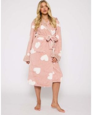 Loungeable Jaquard Heart Hooded Robe - Pink
