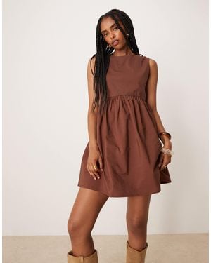 ASOS Trapeze Poplin Mix Babydoll Dress - Brown