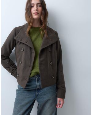 Hollister Double Breasted Funnel Neck Jacket - Brown