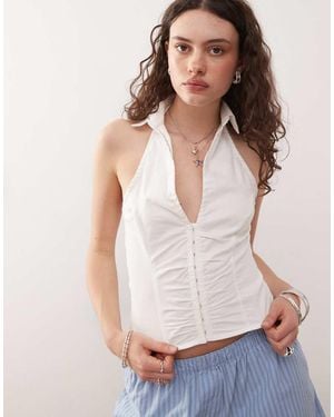 Collusion Halter Neck Shirt Top - White