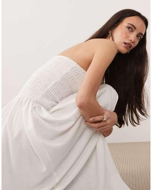 Brave Soul Strapless Midi Dress With Shirred Bodice - Natural