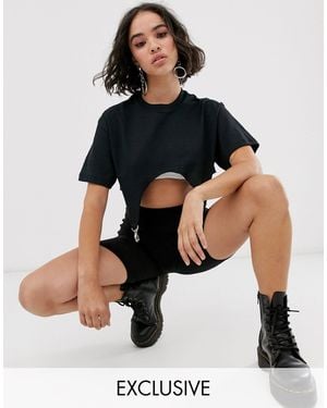 The Ragged Priest Crop Top With Suspender Detail - Black