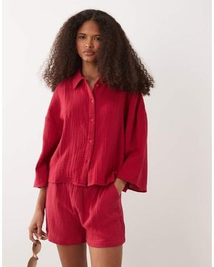 Jdy Camisa Corta Roja De Bambula (Parte De Un Conjunto)-Rojo