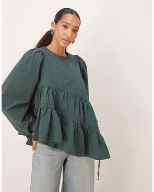 Ghospell Asymmetric Drawstring Top - Green