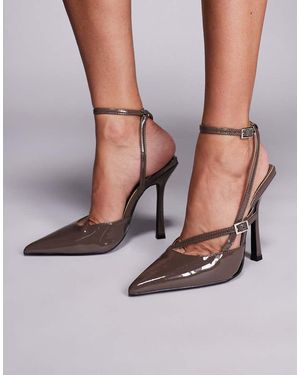 Public Desire Idol Patent Buckle Strappy Detail Stiletto Court High Heels - Brown