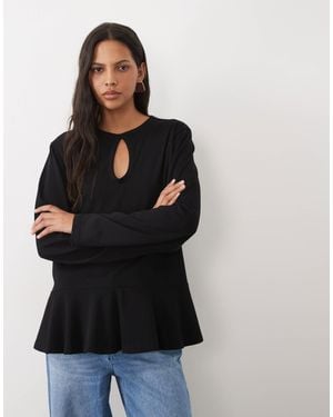 ASOS Long Sleeve Peplum Keyhole Detail T-shirt - Black