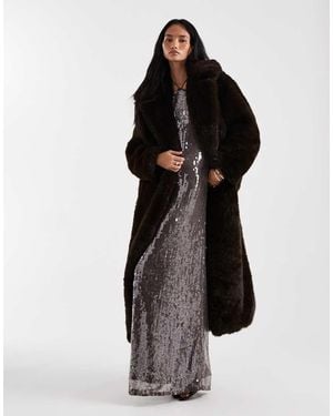 4th & Reckless Faux Fur Oversized Belted Maxi Coat - Black