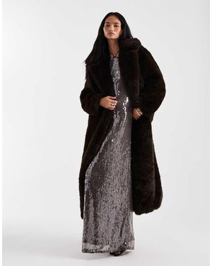 4th & Reckless Oversized Maxi Jas Van Imitatiebont Met Gestrikte Taille - Zwart