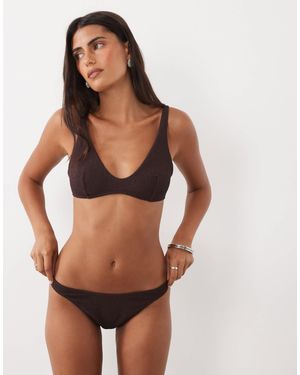 ARKET Crinkle Scoop Neck Bikini Top - Brown