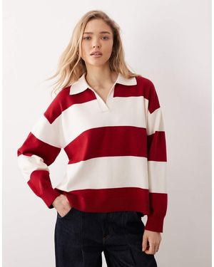 Mango Knitted Polo Top - Red