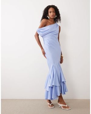ASOS Fallen Shoulder Midaxi Dress With Asymmetric Godet Hem - Blue
