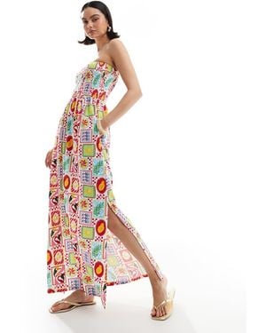 Threadbare Bandeau Midi Dress With Shirred Bust - White