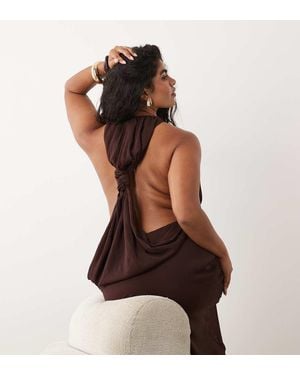ASOS Asos Design Curve Draped Halter Neck Maxi Dress With Knot Back Detail - Brown