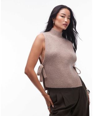 & Other Stories Wool And Mohair Blend Mock Neck Knit Tank Top With Side Tie Detail - Natural