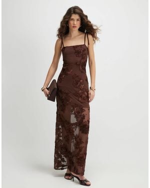 River Island Embroidered Floral Maxi Dress - Brown