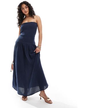 Pull&Bear Shirred Maxi Dress - Blue