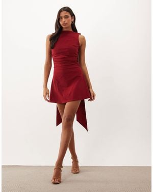 TFNC London Bengaline V Back Draped Mini Dress - Red