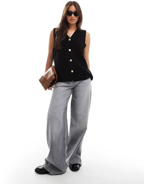 ASOS Longline Boxy Fit Waistcoat With Gold Buttons - Black