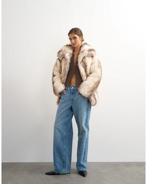TOPSHOP Faux Fur Mid Length Coat - Blue