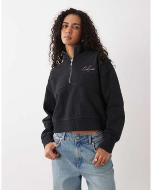 Calvin Klein Sudadera De Felpa Francesa Con Media Cremallera En Negro-Azul