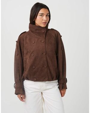 Brave Soul Faux Suede Double Breasted Jacket - Brown