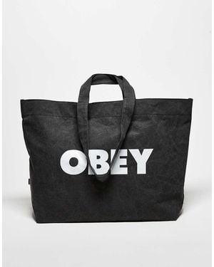 Obey Pigment Dyed Tote Graphic Logo Tote Bag - Black