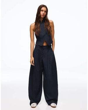 Bershka Side-pleat Trousers - Blue