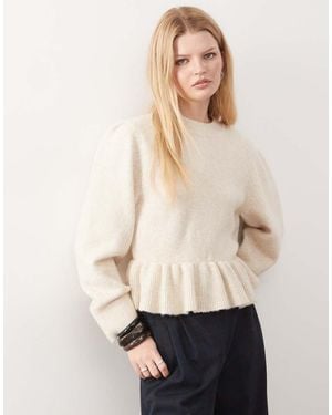 Monki Peplum Ruffle Knit Jumper - Natural