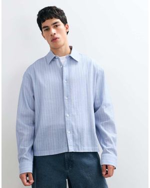 ASOS Camicia Boxy Oversize Effetto Lino A Righe - Blu